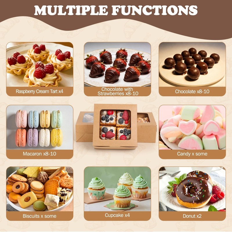 50 PCS Cupcake Boxes with Window, 6.3x6.3x3 Inch Cookie Boxes, Brown Bakery C... gallery