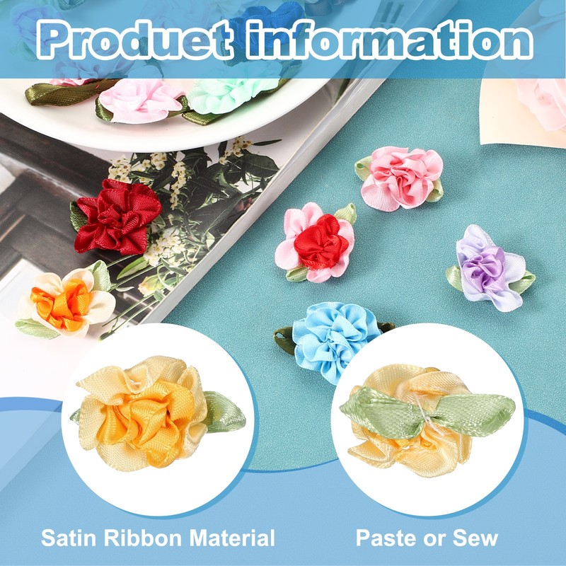 20Pcs 1" Ribbon Flowers Bows Mini Satin Roses Flowers Bright Yellow/Yellow gallery