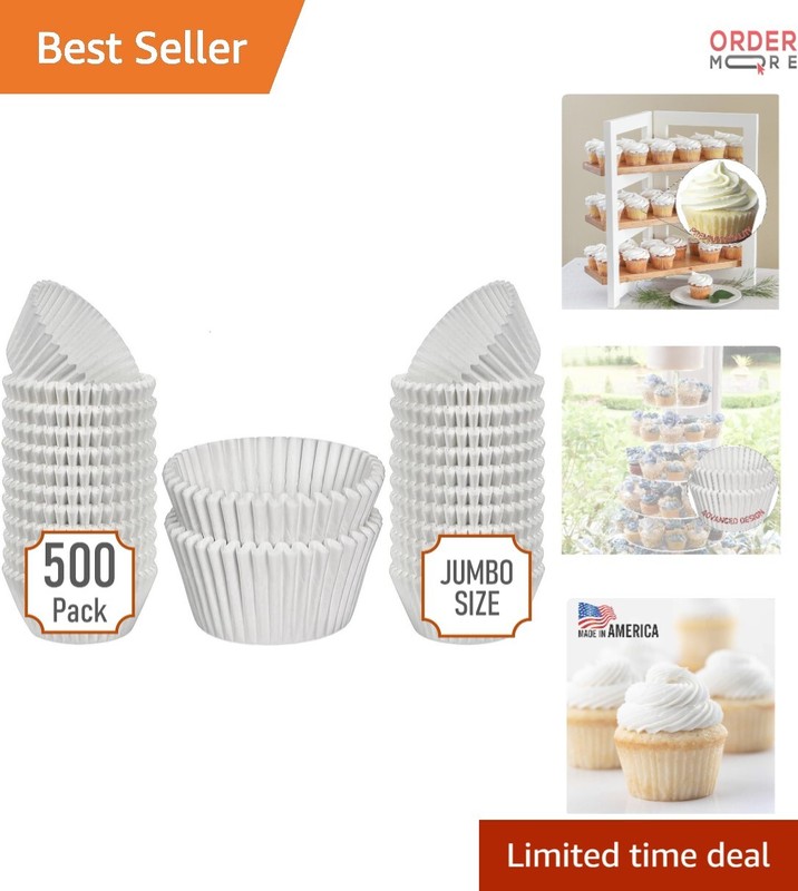 White Jumbo Baking Cups 500 Pack Food Grade Grease-Proof Oven Microwave Safe