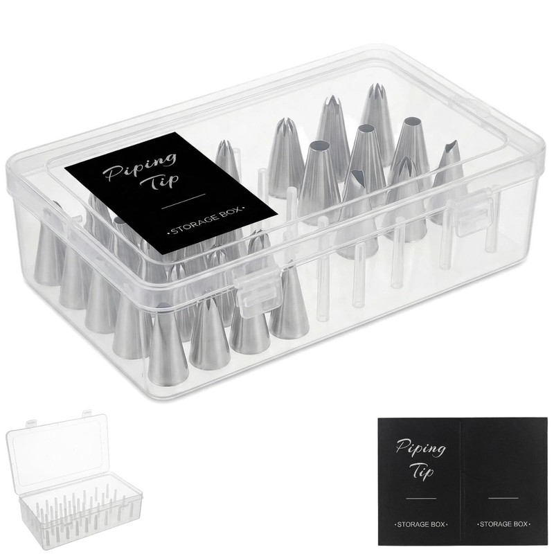 1-Pack Piping Tips Storage Box with Fixed Pins and Labels