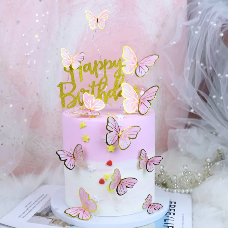10Pcs Dessert Cake Decor Butterfly Stamping Gold Butterfly Cake Toppers Princess gallery