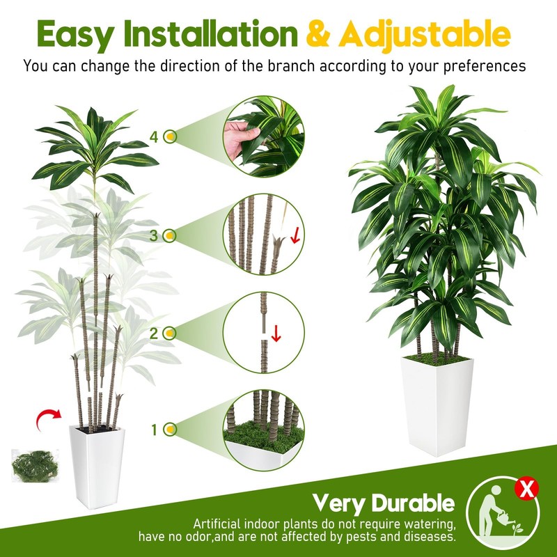 Puuku Artificial Dracaena Tree Indoor 5Ft Tall Fake Tree White Tall Planter gallery