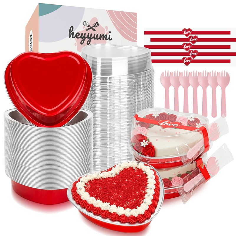 Aluminum Foil Mini Heart Cake Pan,HEYYUMI 25pcs 9oz Disposable Heart Shaped C…