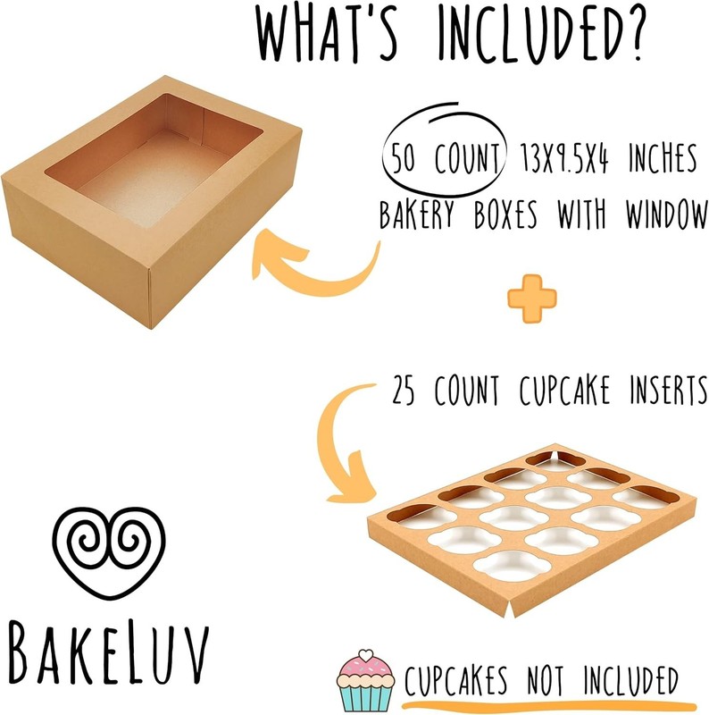 Sturdy 50 Brown 13x9.5x4 Inch Cupcake Boxes, Food Safe Bakery Display Containers gallery