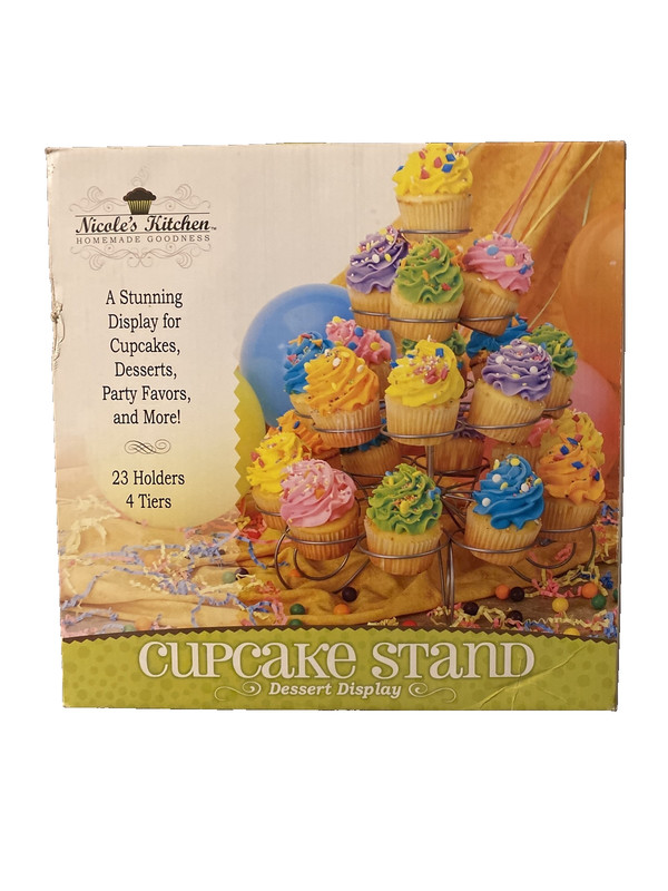 Nicole’s Kitchen 23 Cupcake Metal Stand silver color 23 holders 4 tiers NOB