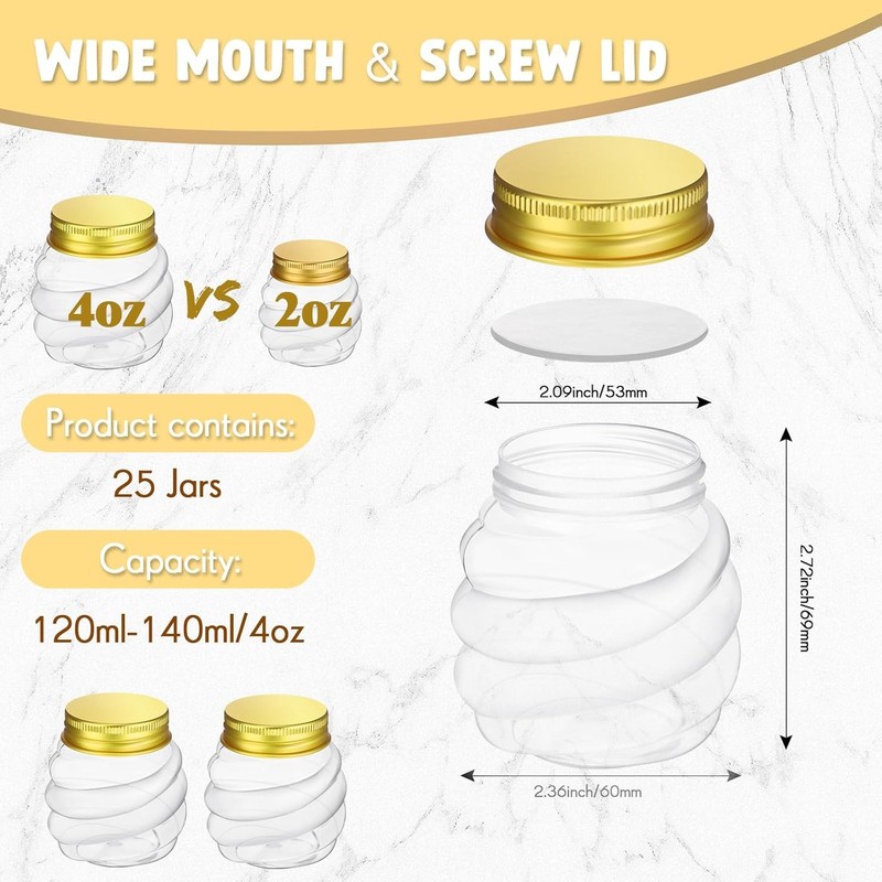 25 Pcs 4 oz Mini Honey Jars Party Favors in Bulk Honeycomb Plastic Jars with ... gallery