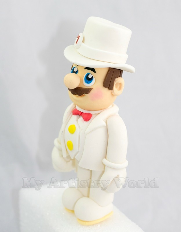 Edible 3D fondant/gum paste Mario in White Suit cake topper. gallery