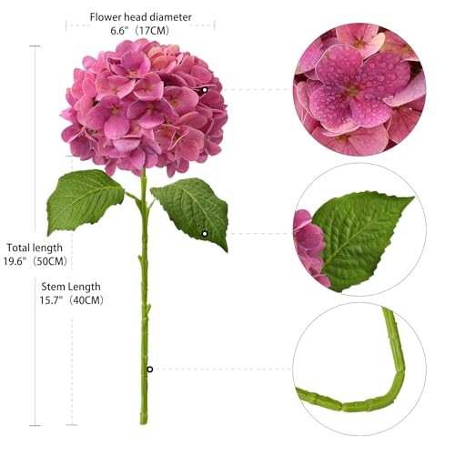 Hydrangea Artificial Flowers 4PCS 19.6 inch Silk Real Touch Latex Magenta gallery