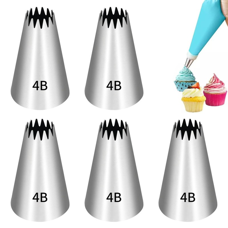5 PCS 4B Piping Tip Cake Decorating Nozzles Stainless Steel Icing Tool Diy
