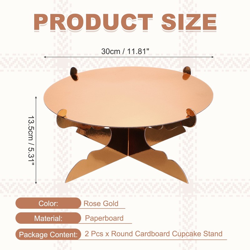 2 Pcs 1-Tier Cardboard Cake Stand Holder, 12 Inch Round Cupcake Stand, Rose Gold gallery