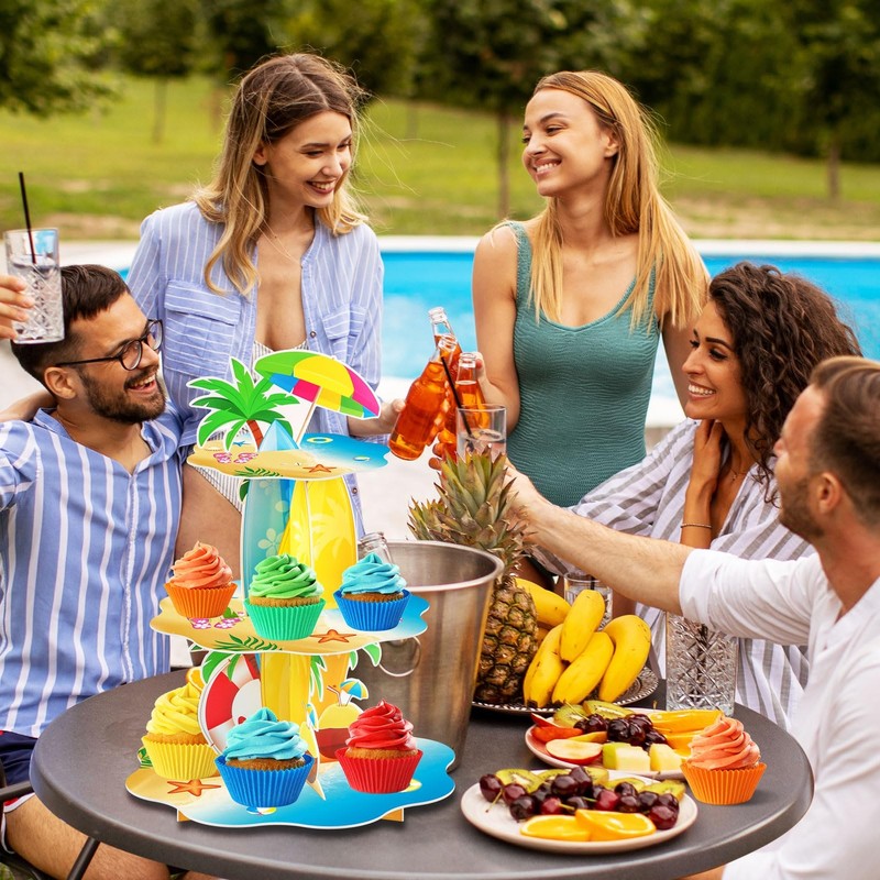 Summer Decorations Beach Surfboard Palm Tree Umbrella Cupcake Stand Gift gallery