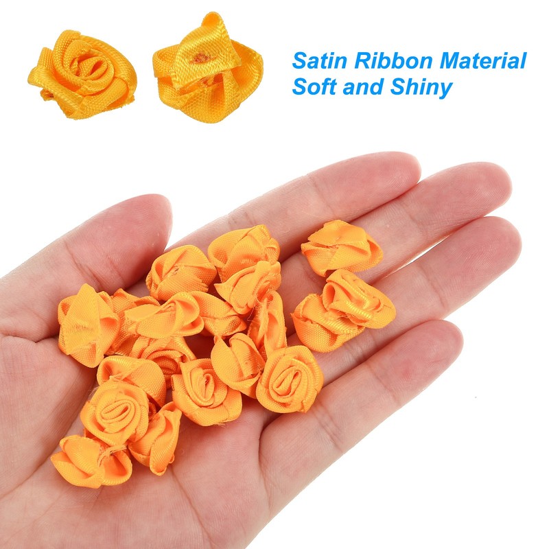 30Pcs Mini Satin Ribbon Roses Fabric Flowers Embellishments Rosettes Yellow gallery