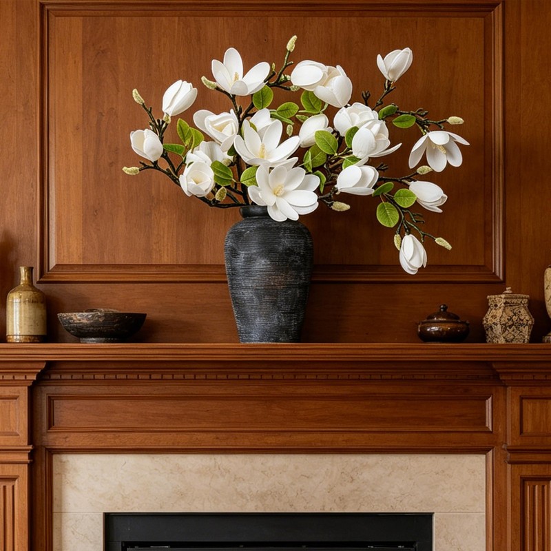 Ivydale 5Pcs Artificial Magnolia Flowers Stems Fake White Magnolia Floral Buds gallery