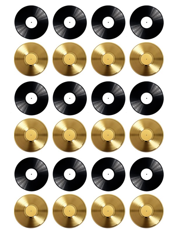 Edible Retro Black & Gold Vinyl Records Music Cupcake Toppers Birthday Decor