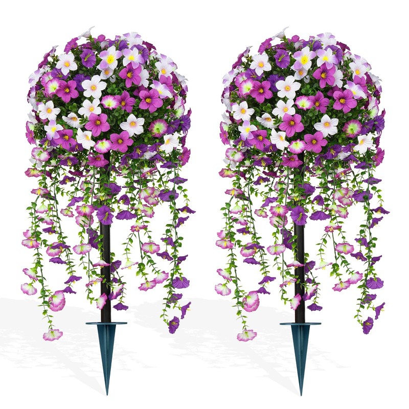 Grooy Artificial Plants Flowers Topiary Ball For Outdoor 2 Pack Fake Purple gallery