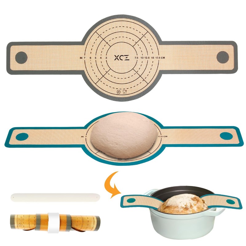XCZ 2 PCs Silicone Bread Sling Dutch Oven 20.8× 8.3 Inches, Grey & Green