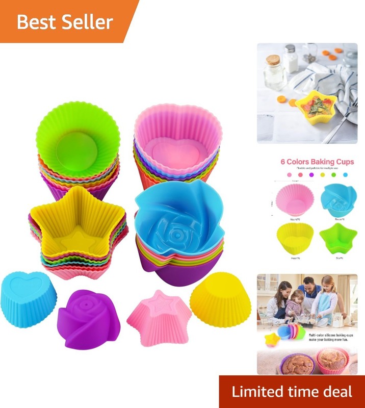 Non-Stick Silicone Cupcake Liners Set – 24 Vibrant Shapes for Every Occasion