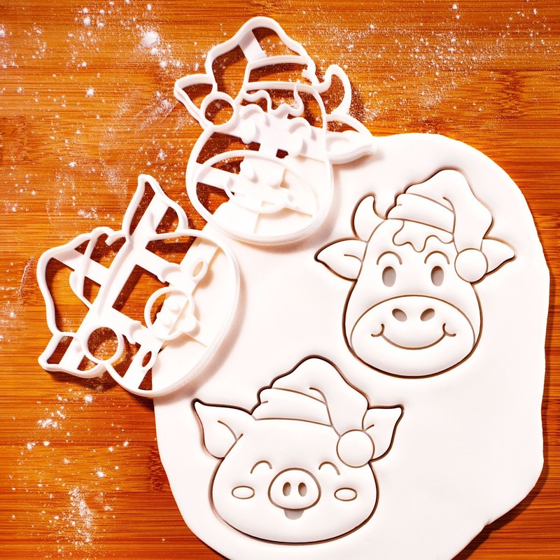 Santa Cow & Pig Cookie Cutters Set – Christmas farm animal festive farmhouse