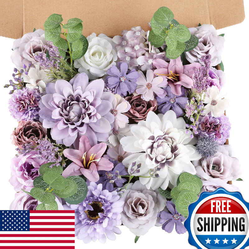 AmyHomie Lavender Artificial Flowers Combo Silk Peony Rose Fake Floral Decor