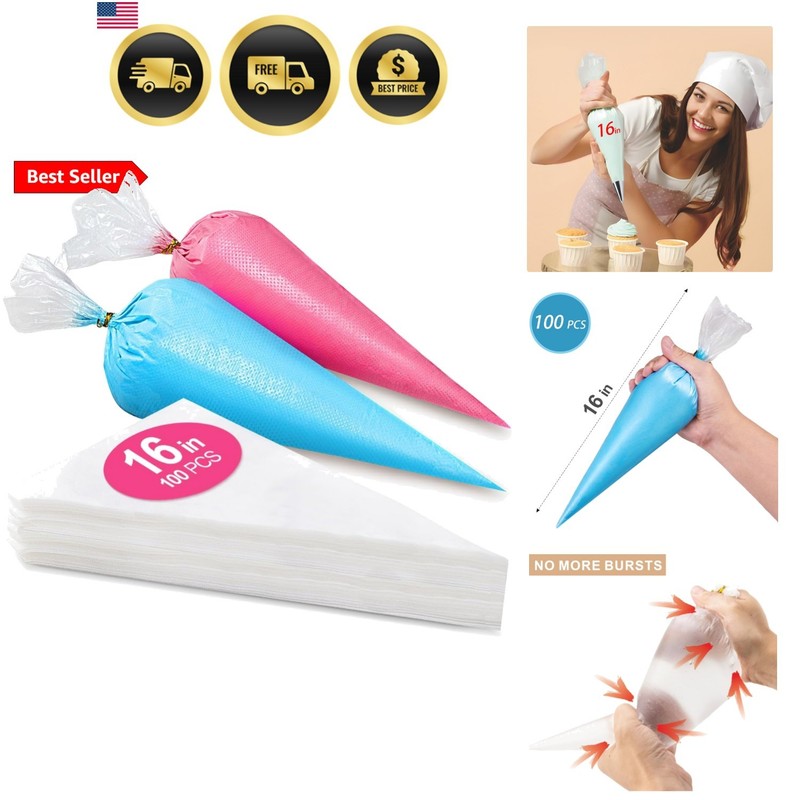 16 Inch Piping Bags Disposable, 100Pcs Large Pastry Bags, Frosting Bags, Cake…