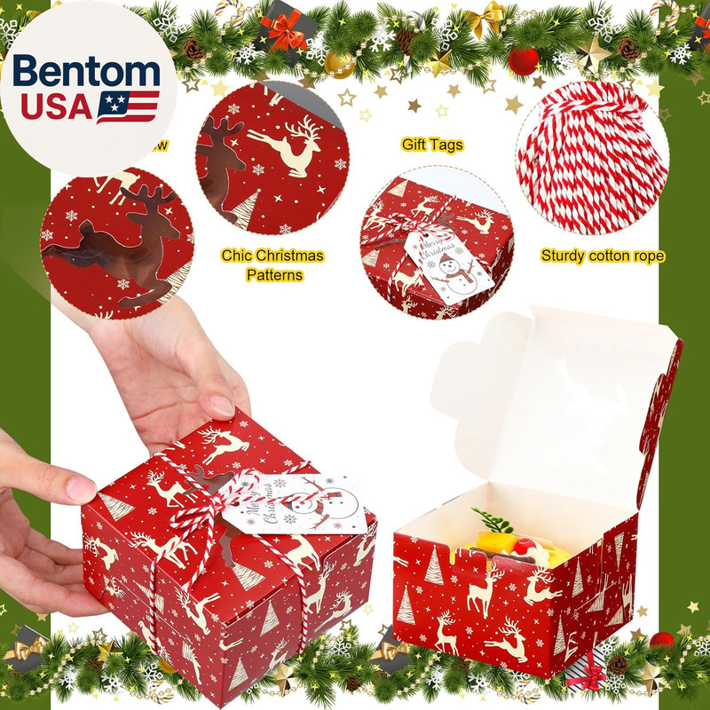 100 Pack Christmas Cookie Boxes with Window - 4 X 4 X 2.5 Inches Treat Boxes for gallery