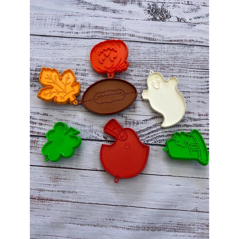 Vintage Hallmark Cookie Cutters Plastic Football Fall Halloween St Patricks