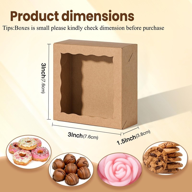 3x3x1.5Inches 100 Pcs Mini Bakery Boxes with Window for Homemade Soap,Cookies... gallery