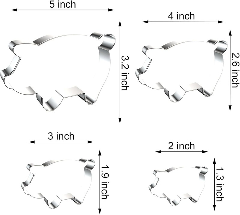 Pig Cookie Cutter Set Large - 5 Inch, 4 Inch, 3 Inch, 2 Inch - Cute Piggy Farm A gallery
