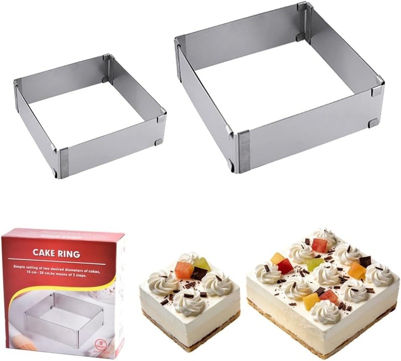 2 Pcs Adjustable Stainless Steel Square Cake Ring Mold – Retractable Mousse &