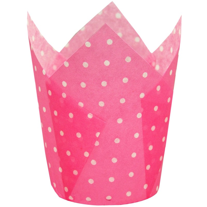 125 Pcs Large Muffin Baking Cups Tulip Pink Polka Dot Greaseproof 2-1/4×4 In