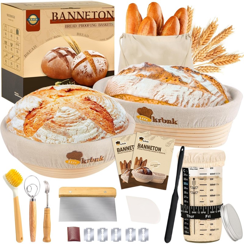 Sourdough Starter Kit, 24oz Sourdough Starter Jar, 2 Banneton Bread Proofing …