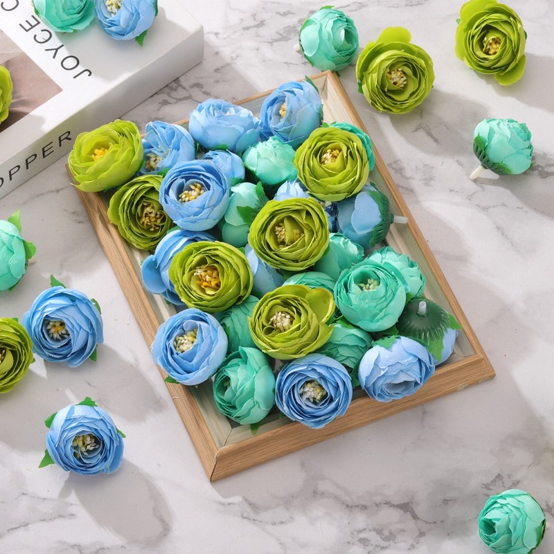 30pcs Artificial Camellia Flower Heads,1.2" Silk Fake Camellia Heads Deep Green gallery
