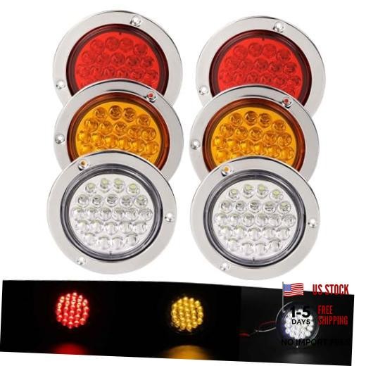 6Pcs 4″ Round LED Trailer Tail Lights Kit – 12V – Silver