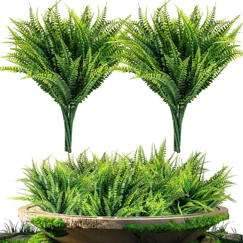 MAQIHAN 10 Pcs Fake Fern – Artificial Ferns for Outdoors – Faux 10PCS, Green