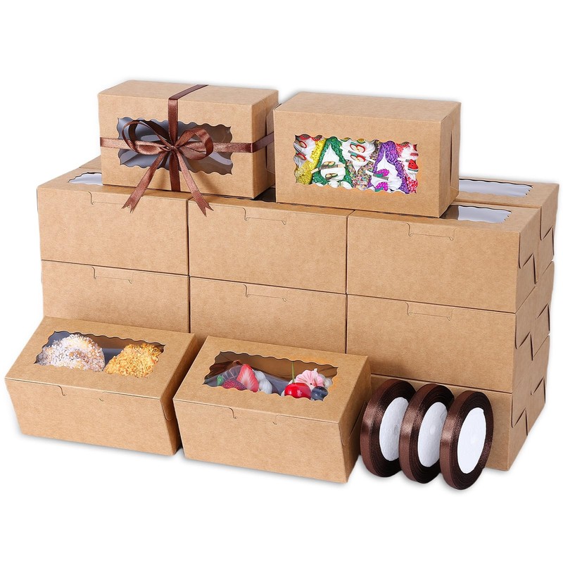 65 PCS Bakery Boxes with Window Brown – 6.29×3.54×2.95 Inches Cookie, Pastry,…