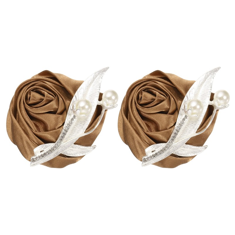 2 Pcs Boutonnieres for Men, Brown Groom Corsage Artificial Flower