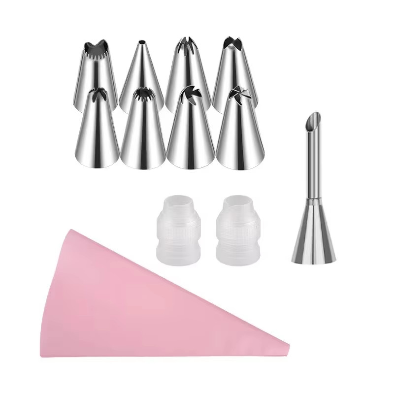 Silicone Piping Bags and Tips Set Cake DIY Decorating Kit with Stainless Steel N