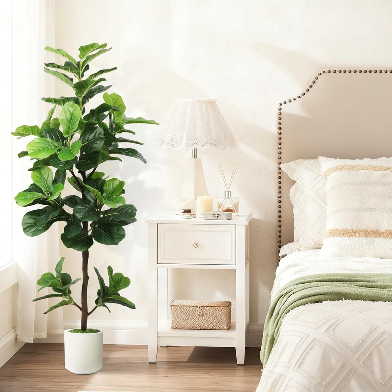 Pepeuni 5Ft Artificial Fiddle Leaf Fig Tree White Planter Fake Moss Realistic gallery