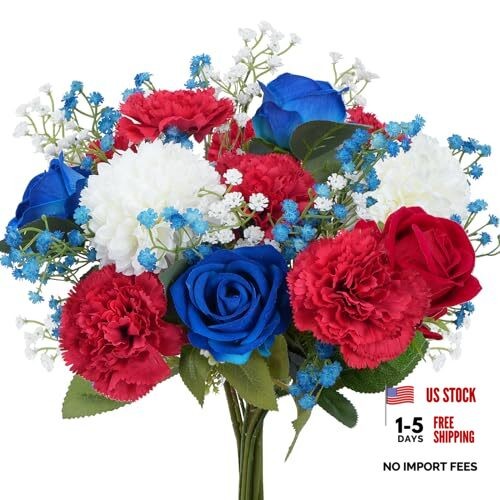 11PCS Red White and Blue Flowers Artificial Mixed Patriotic Red&white&blue