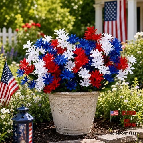 8 Pcs Red White and Blue Artificial Flower Outdoor Patriotic Flowers 4 of