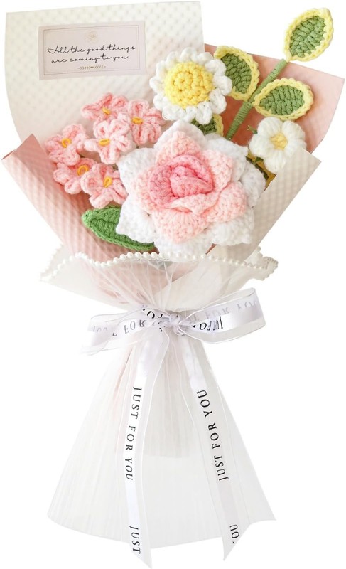 Handmade Crochet Pink Rose Daisy Bouquet for Fily & Friends Finished