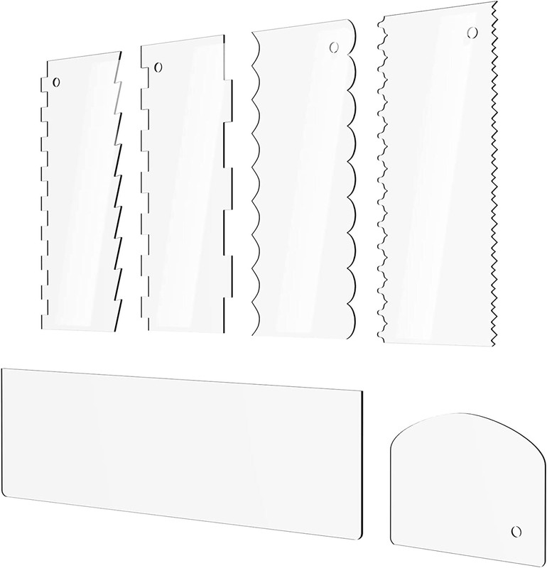 Cake Scraper 6 Pieces Clear Acrylic Icing Smoother Decorating Comb Scrapers Set,