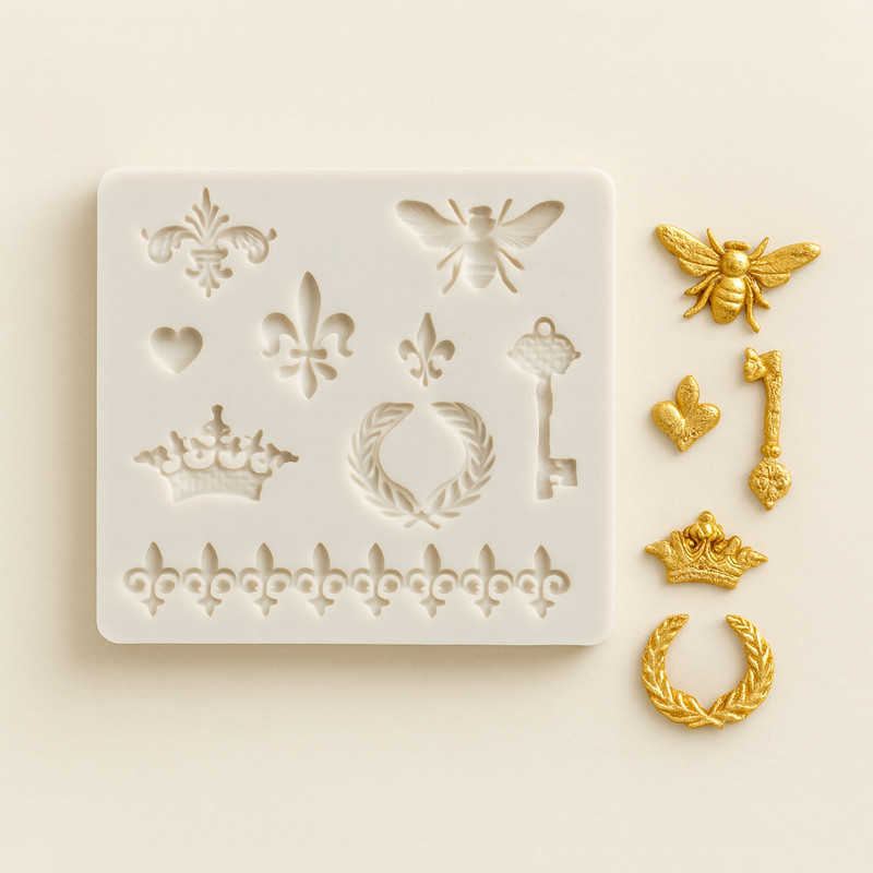 Royal Fluer De Lis Crown Bee Key Heart Fondant Chocolate Resin Silicone Mold