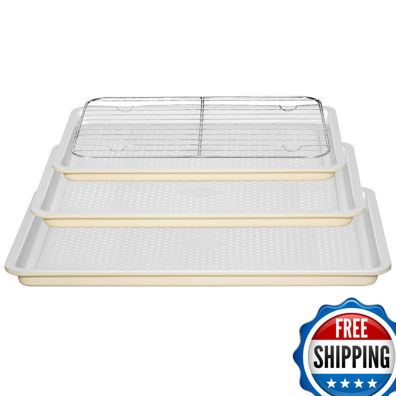 Ymiton Nonstick Ceramic Baking Sheet Rack 3-Pack Half/Jelly Roll/Quarter Sheet