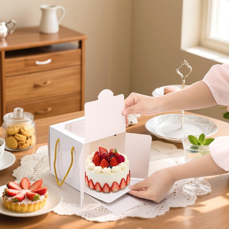 30 PCS Small Cake Box Window Handles 6x6x6 Inch White Bakery Boxes Boards gallery