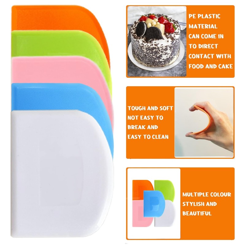 CEWIFO Dough Cutter Bench Scraper for Baking, 5 PCs BPA Free PE Plastic Flexi... gallery