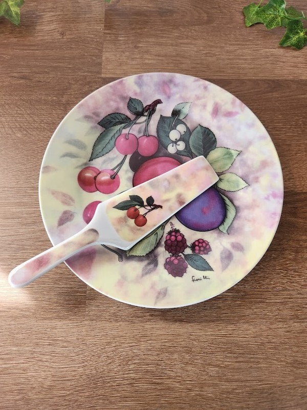 Cake Plate with Server “Still Life” by I.Godinger Porcelain Signed 10.5″