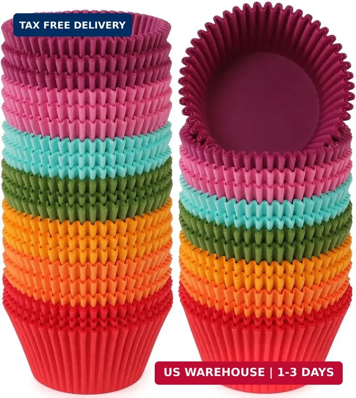 Bright Rainbow Jumbo Cupcake Liners Extra Large Muffin Baking Cups 300-Count