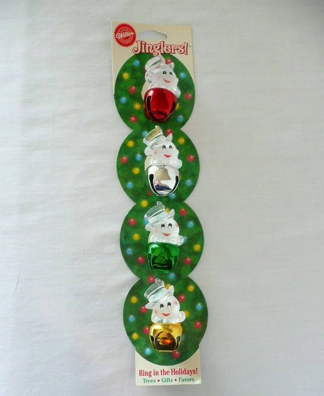 Wilton Jinglers! 4 Snowmen with Bells Colorful Christmas Decorations Cake Tree