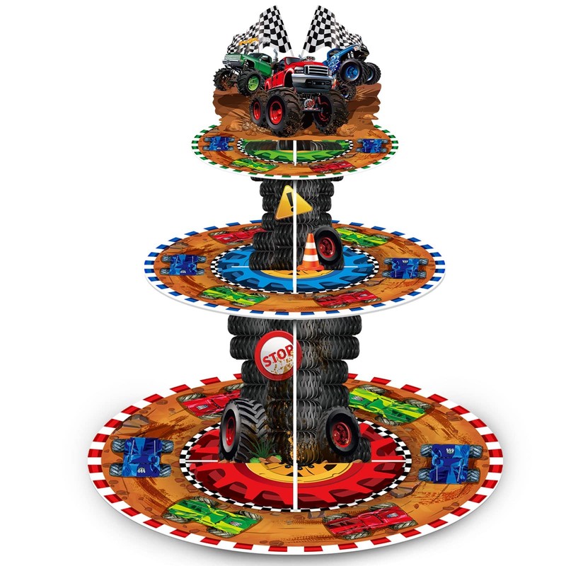3 Tier Truck Party Decorations Cupcake Stand Race Car Cupcake Tower Favors Ra…